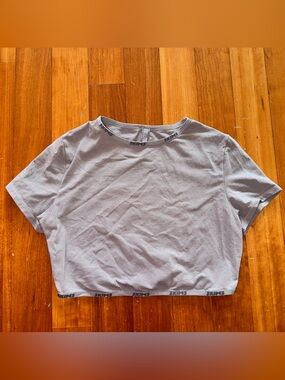 SKIMS Light Gray Cropped Tee with Branded Trim